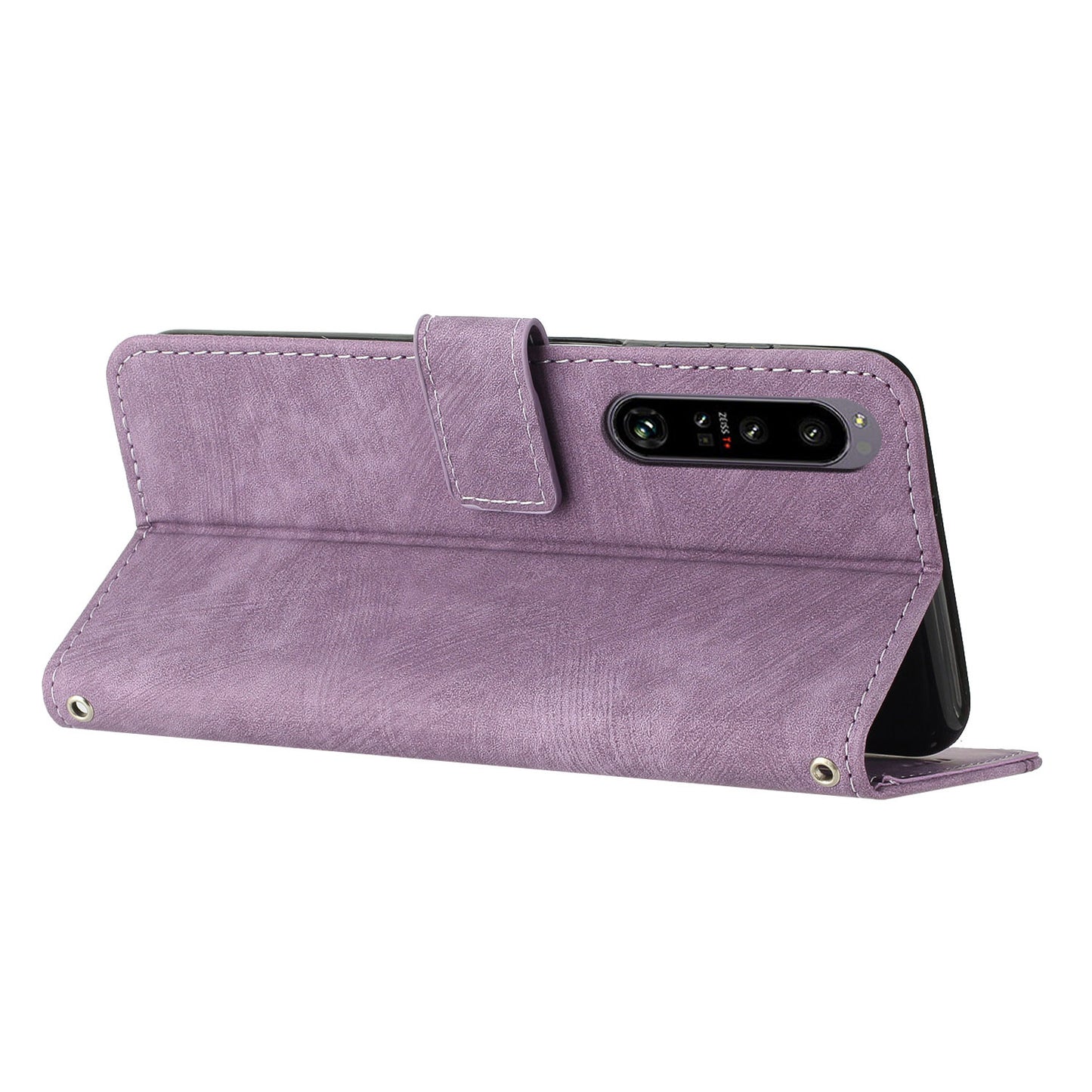 For Sony Xperia 1 V 2023 Lines Imprint Leather Wallet Anti-drop Shell Skin-touch Flip Stand Mobile Case