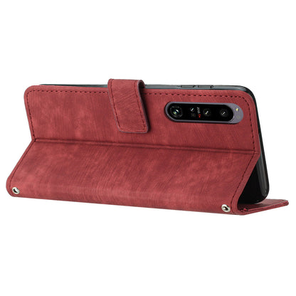 For Sony Xperia 1 V PU Leather Flip Protective Cover Lines Imprinted Stand Wallet Phone Case