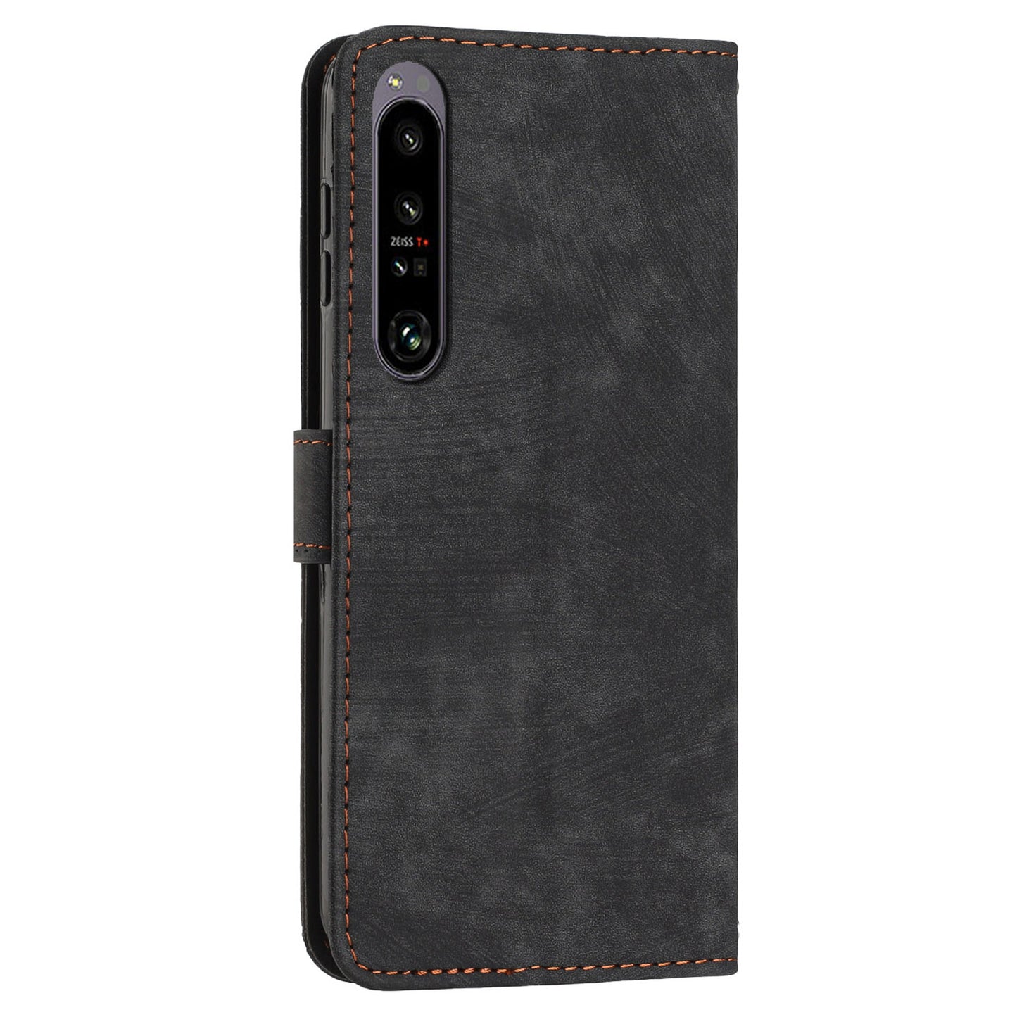 For Sony Xperia 1 V PU Leather Flip Protective Cover Lines Imprinted Stand Wallet Phone Case