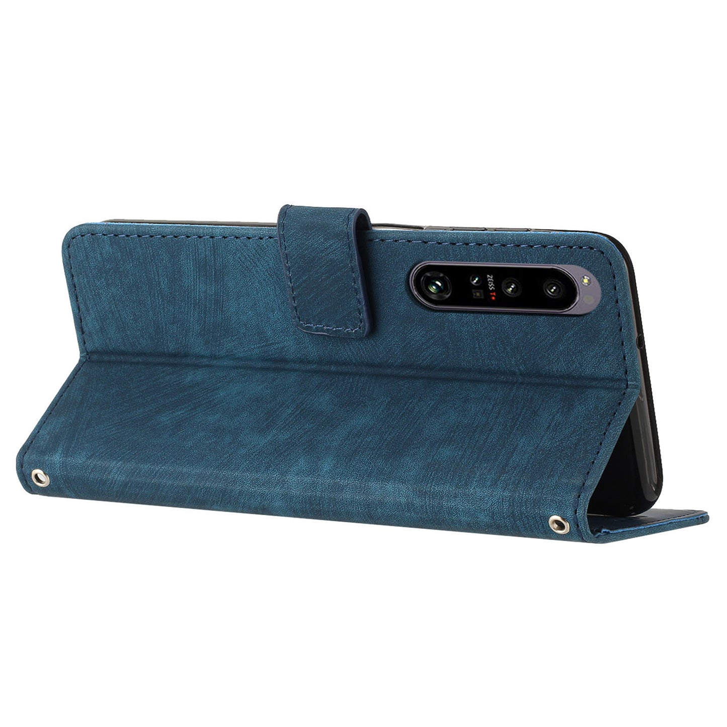 For Sony Xperia 1 V PU Leather Flip Protective Cover Lines Imprinted Stand Wallet Phone Case