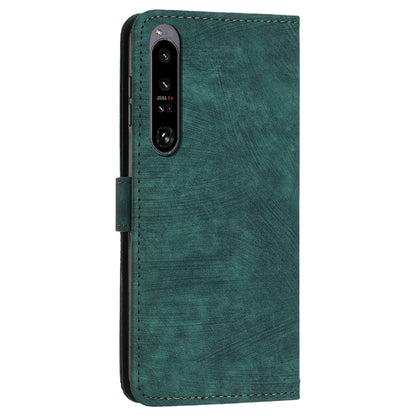 For Sony Xperia 1 V PU Leather Flip Protective Cover Lines Imprinted Stand Wallet Phone Case
