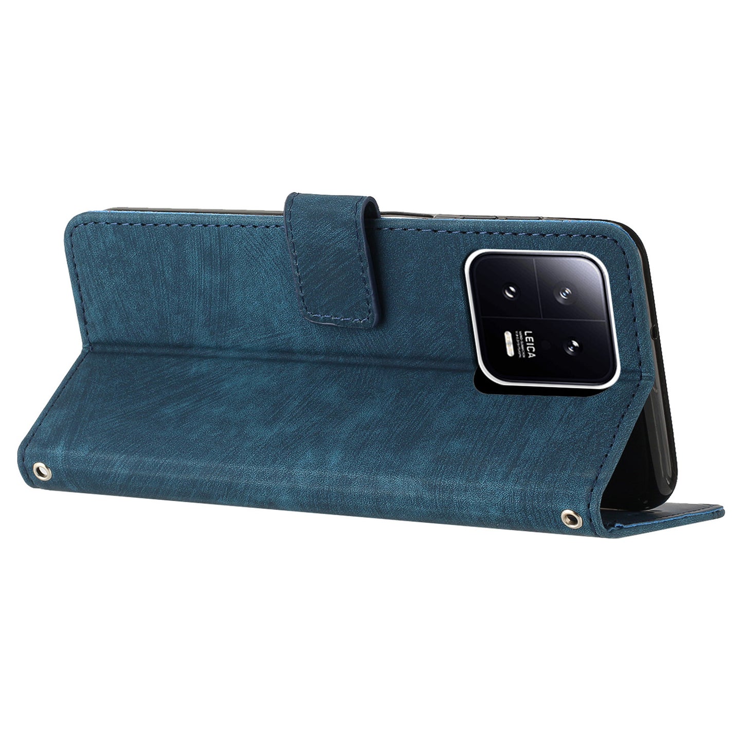 PU Leather Wallet Case for Xiaomi 13 5G , Lines Imprinted Stand Phone Cover with Shoulder Strap