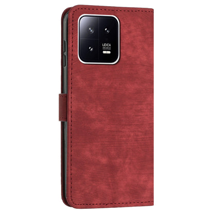 PU Leather Wallet Case for Xiaomi 13 5G , Lines Imprinted Stand Phone Cover with Shoulder Strap