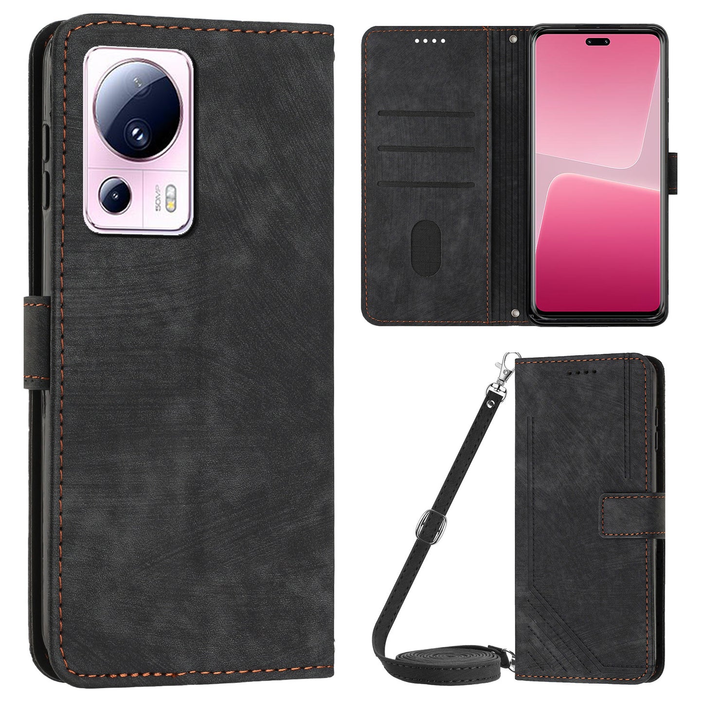 For Xiaomi 13 Lite / Civi 2 5G Wallet Case Skin-touch PU Leather Lines Imprinted Stand Flip Phone Cover