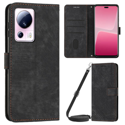 For Xiaomi 13 Lite / Civi 2 5G Wallet Case Skin-touch PU Leather Lines Imprinted Stand Flip Phone Cover