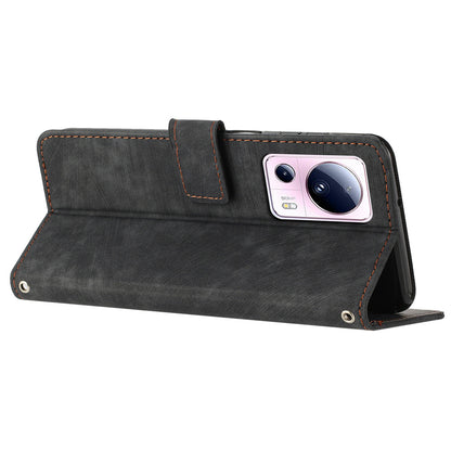 For Xiaomi 13 Lite / Civi 2 5G Wallet Case Skin-touch PU Leather Lines Imprinted Stand Flip Phone Cover