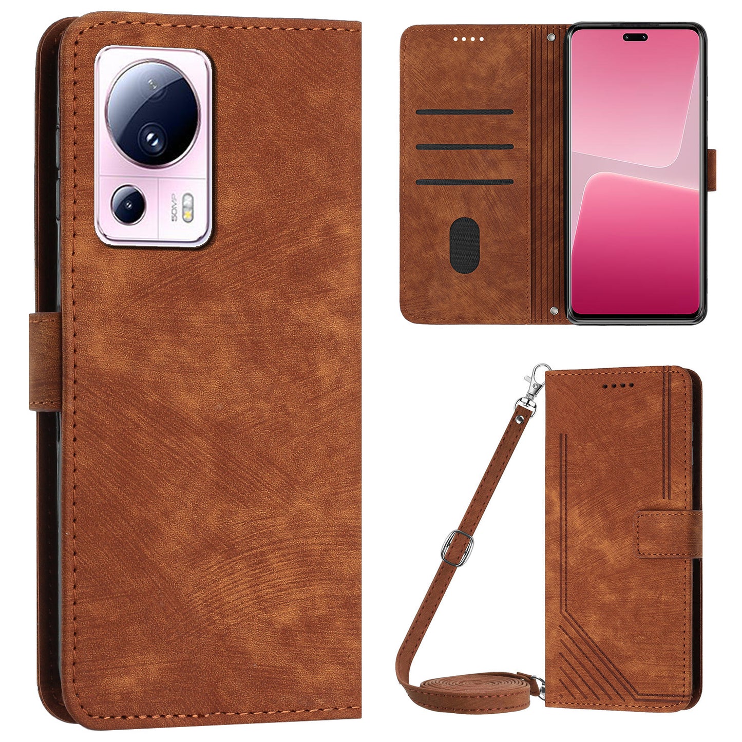 For Xiaomi 13 Lite / Civi 2 5G Wallet Case Skin-touch PU Leather Lines Imprinted Stand Flip Phone Cover