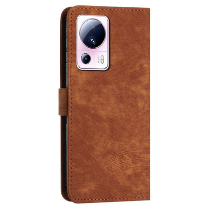 For Xiaomi 13 Lite / Civi 2 5G Wallet Case Skin-touch PU Leather Lines Imprinted Stand Flip Phone Cover