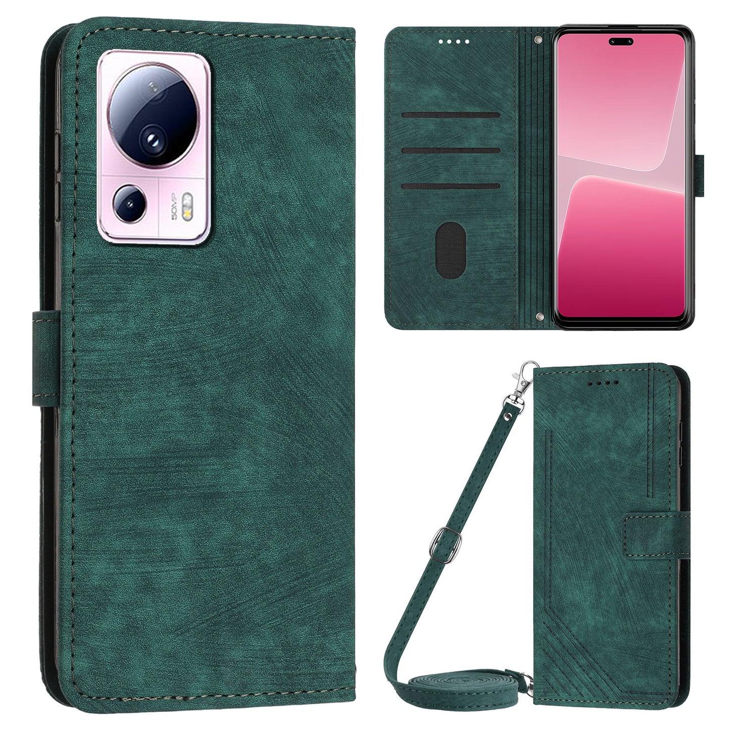 For Xiaomi 13 Lite / Civi 2 5G Wallet Case Skin-touch PU Leather Lines Imprinted Stand Flip Phone Cover