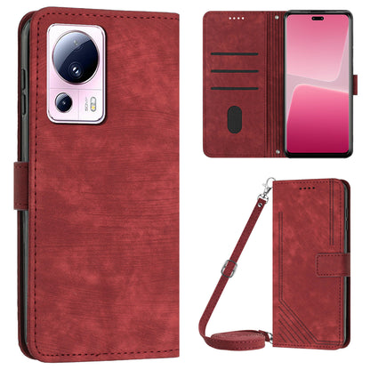 For Xiaomi 13 Lite / Civi 2 5G Wallet Case Skin-touch PU Leather Lines Imprinted Stand Flip Phone Cover
