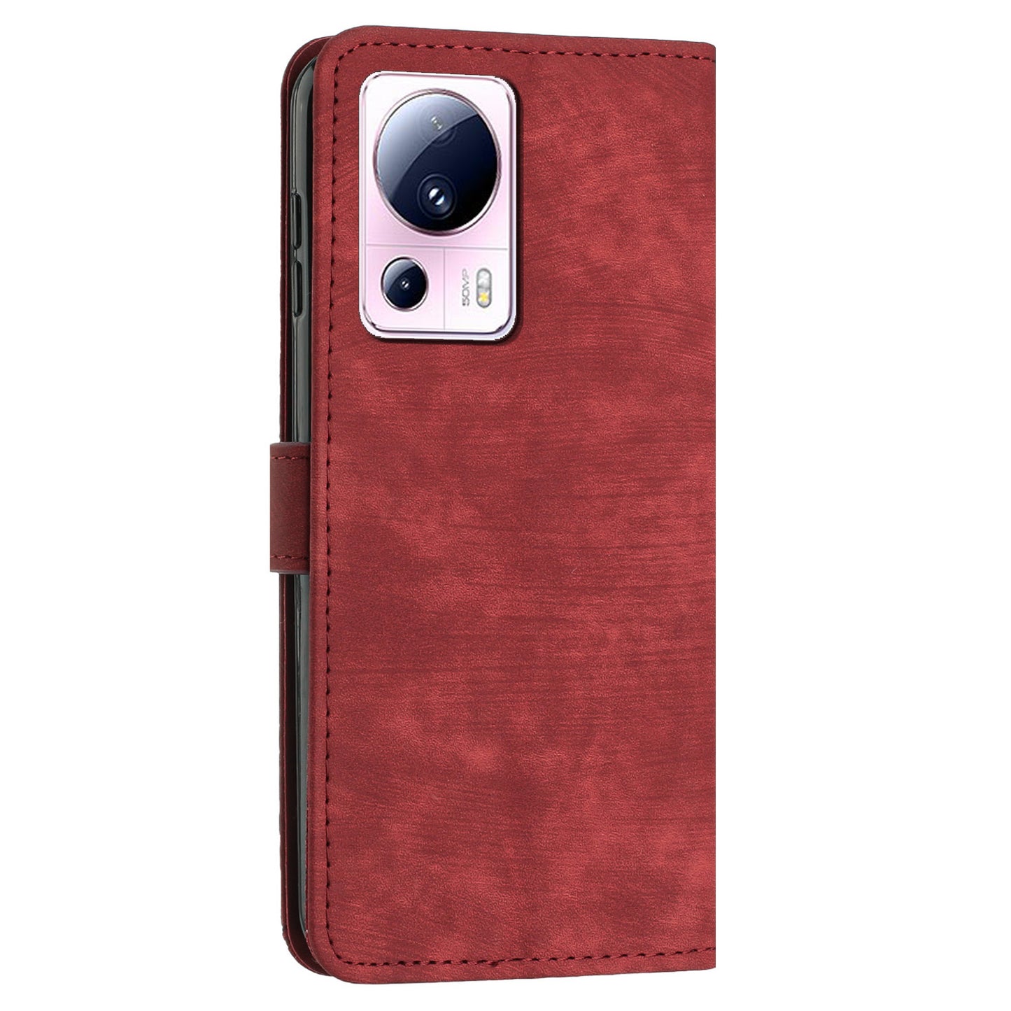 For Xiaomi 13 Lite / Civi 2 5G Wallet Case Skin-touch PU Leather Lines Imprinted Stand Flip Phone Cover