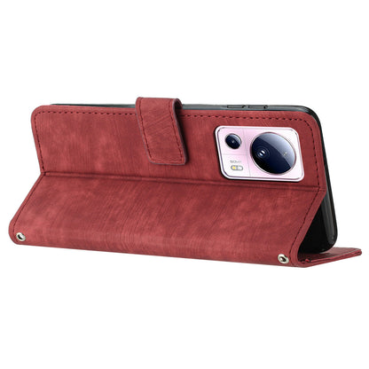 For Xiaomi 13 Lite / Civi 2 5G Wallet Case Skin-touch PU Leather Lines Imprinted Stand Flip Phone Cover