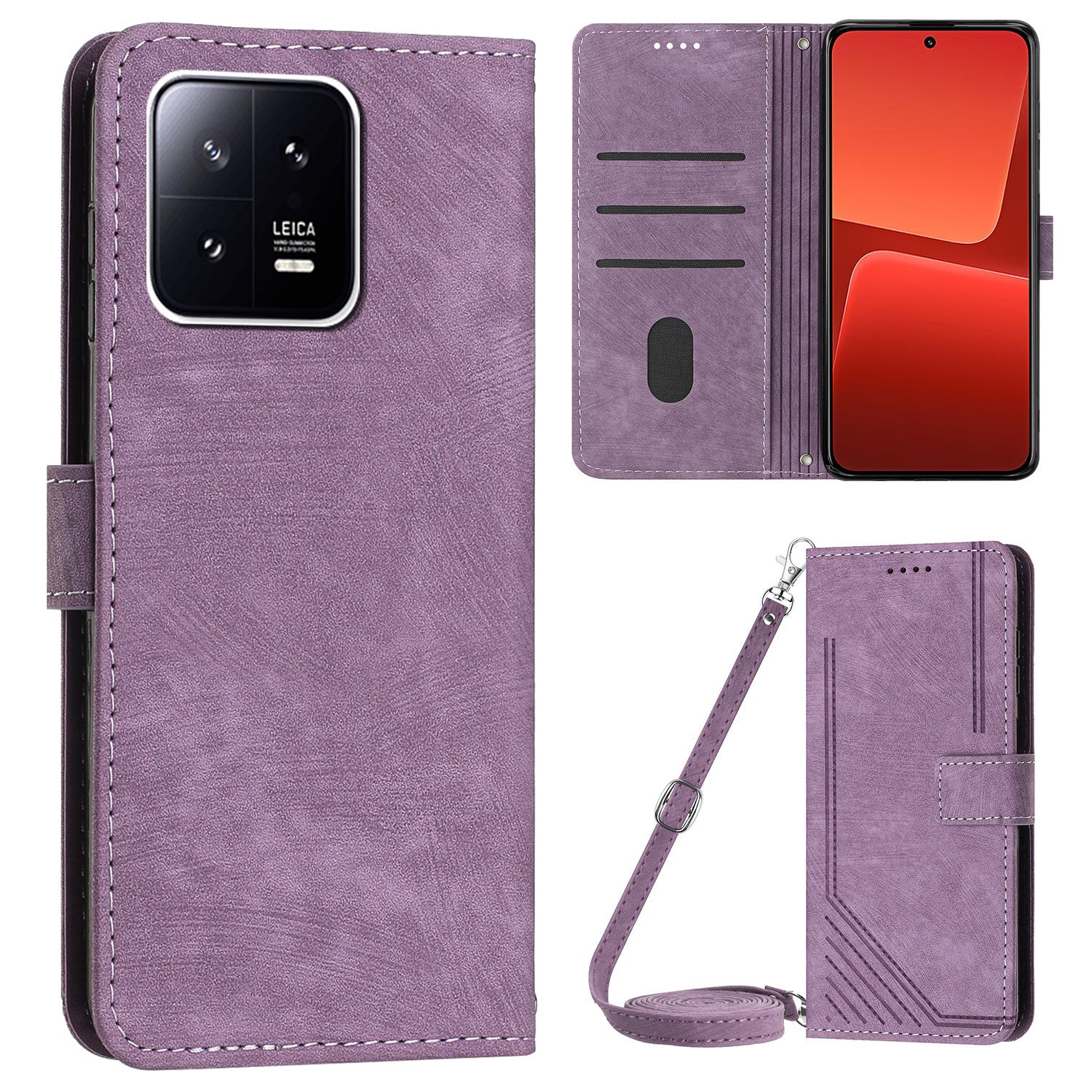 For Xiaomi 13 Pro 5G Skin-touch Wallet Phone Case PU Leather Stand Lines Imprinted Flip Cover