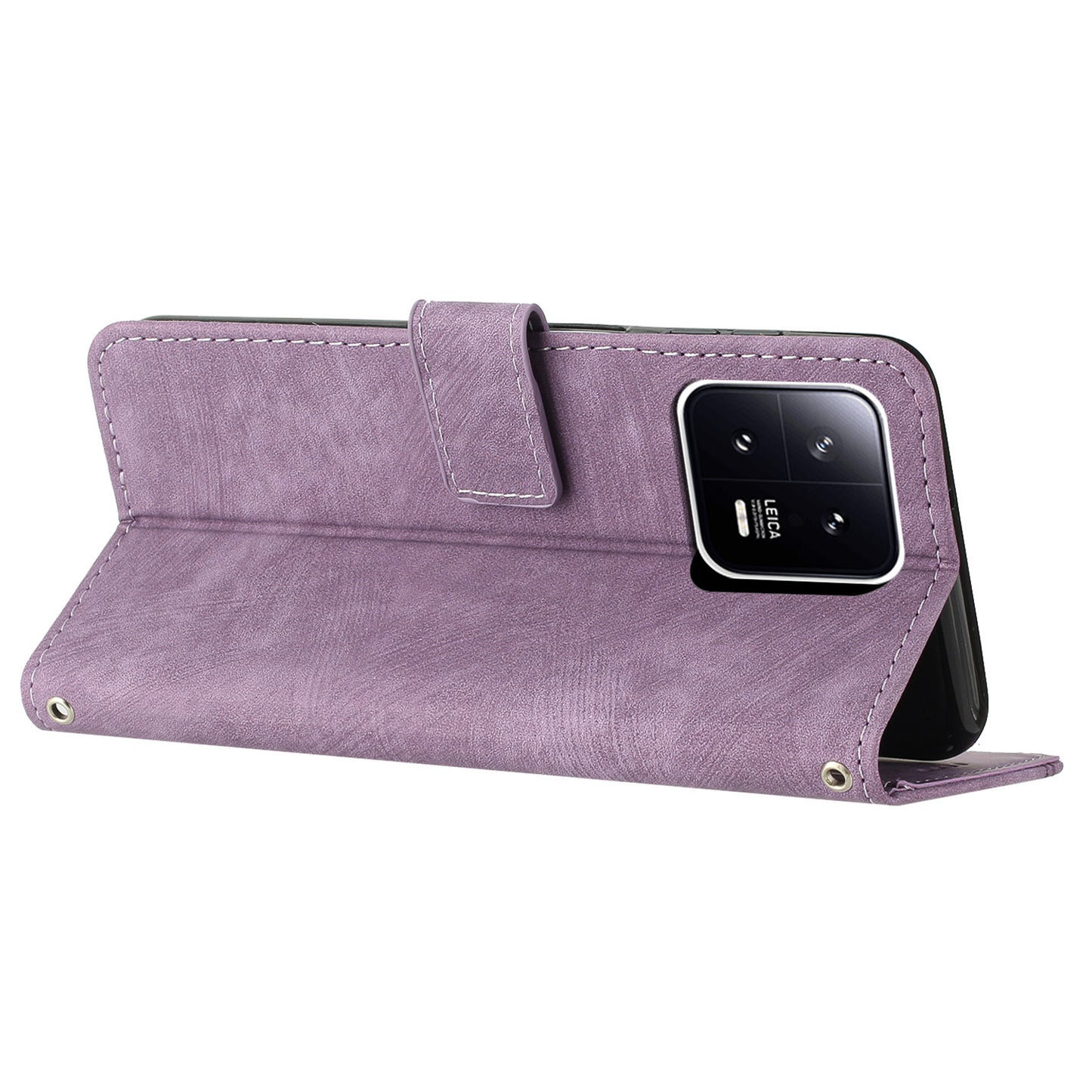 For Xiaomi 13 Pro 5G Skin-touch Wallet Phone Case PU Leather Stand Lines Imprinted Flip Cover