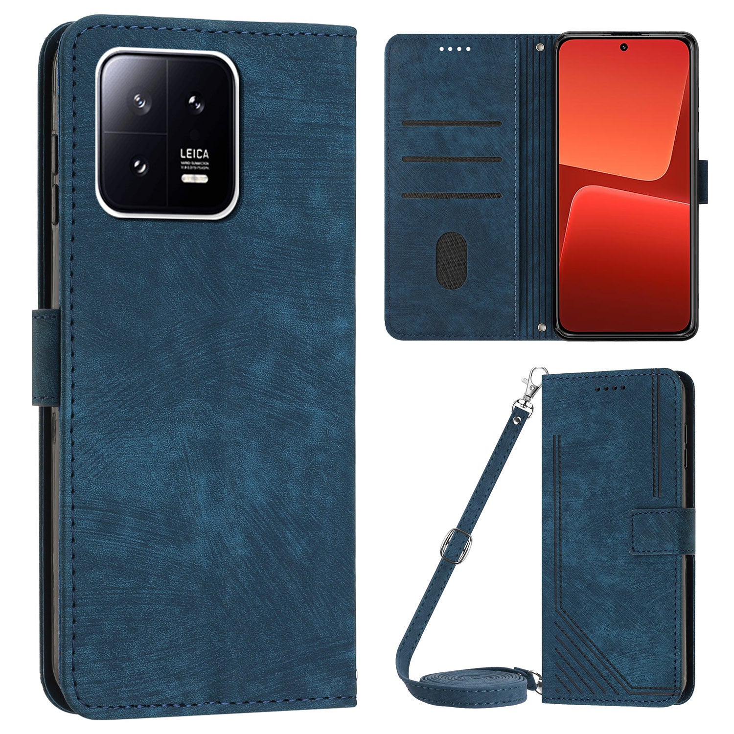 For Xiaomi 13 Pro 5G Skin-touch Wallet Phone Case PU Leather Stand Lines Imprinted Flip Cover