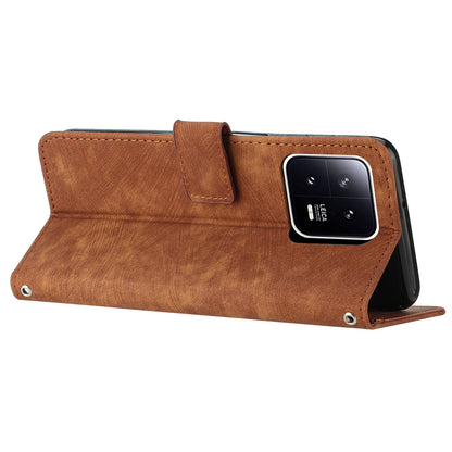 For Xiaomi 13 Pro 5G Skin-touch Wallet Phone Case PU Leather Stand Lines Imprinted Flip Cover