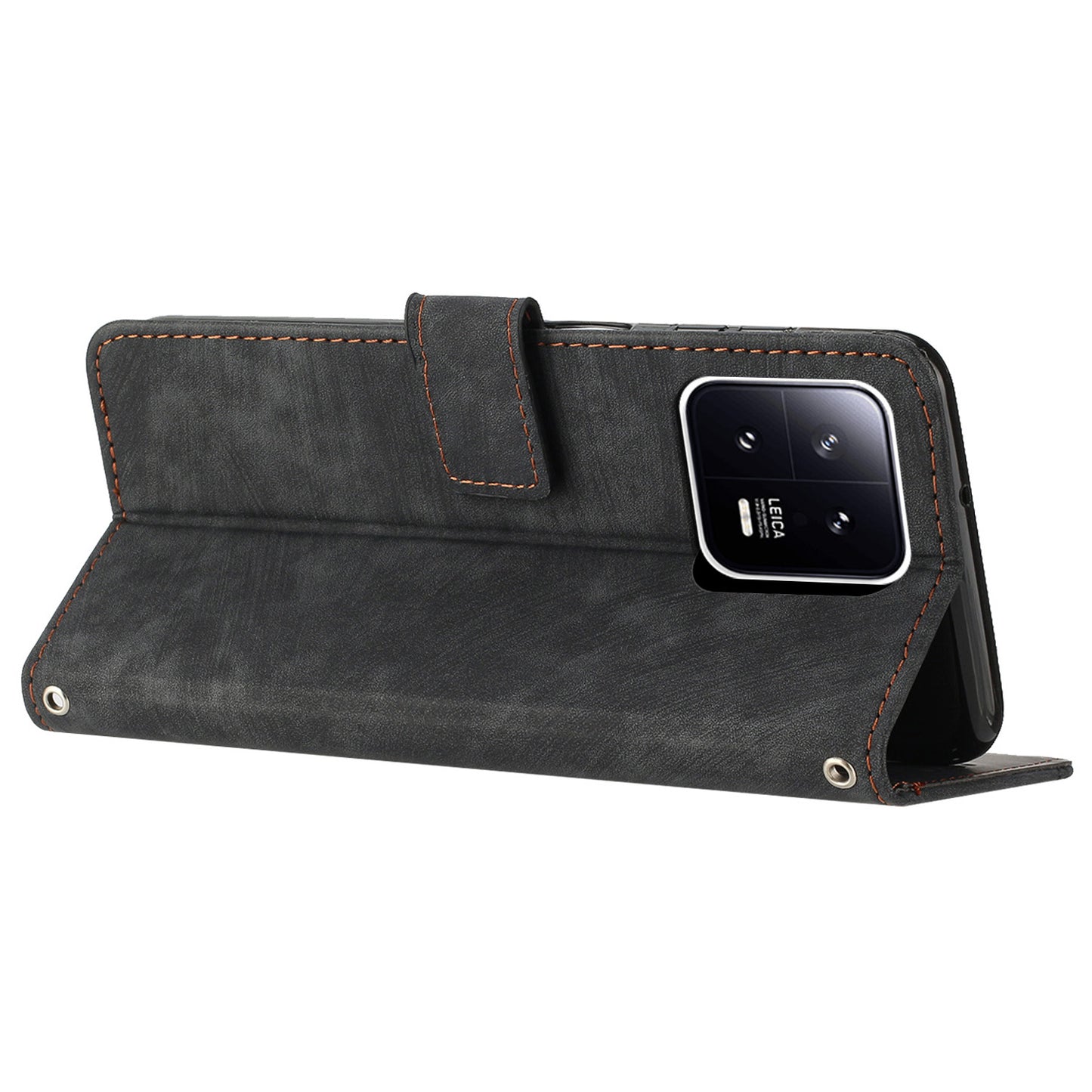 For Xiaomi 13 Pro 5G Skin-touch Wallet Phone Case PU Leather Stand Lines Imprinted Flip Cover