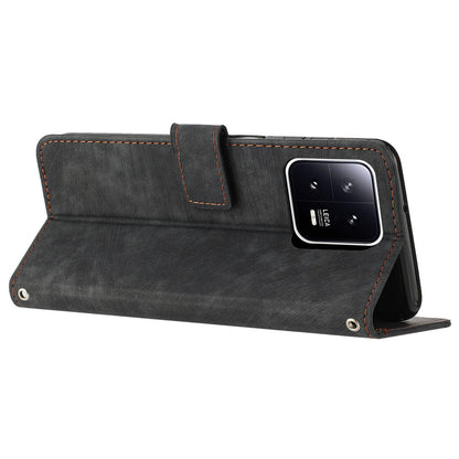 For Xiaomi 13 Pro 5G Skin-touch Wallet Phone Case PU Leather Stand Lines Imprinted Flip Cover