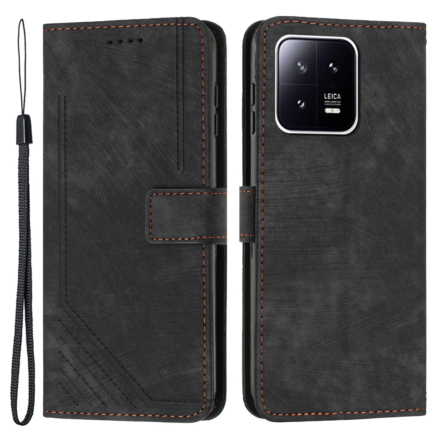 For Xiaomi 13 Pro 5G Lines Imprinted Phone Case Skin-touch Leather Wallet Stand Shockproof Cover
