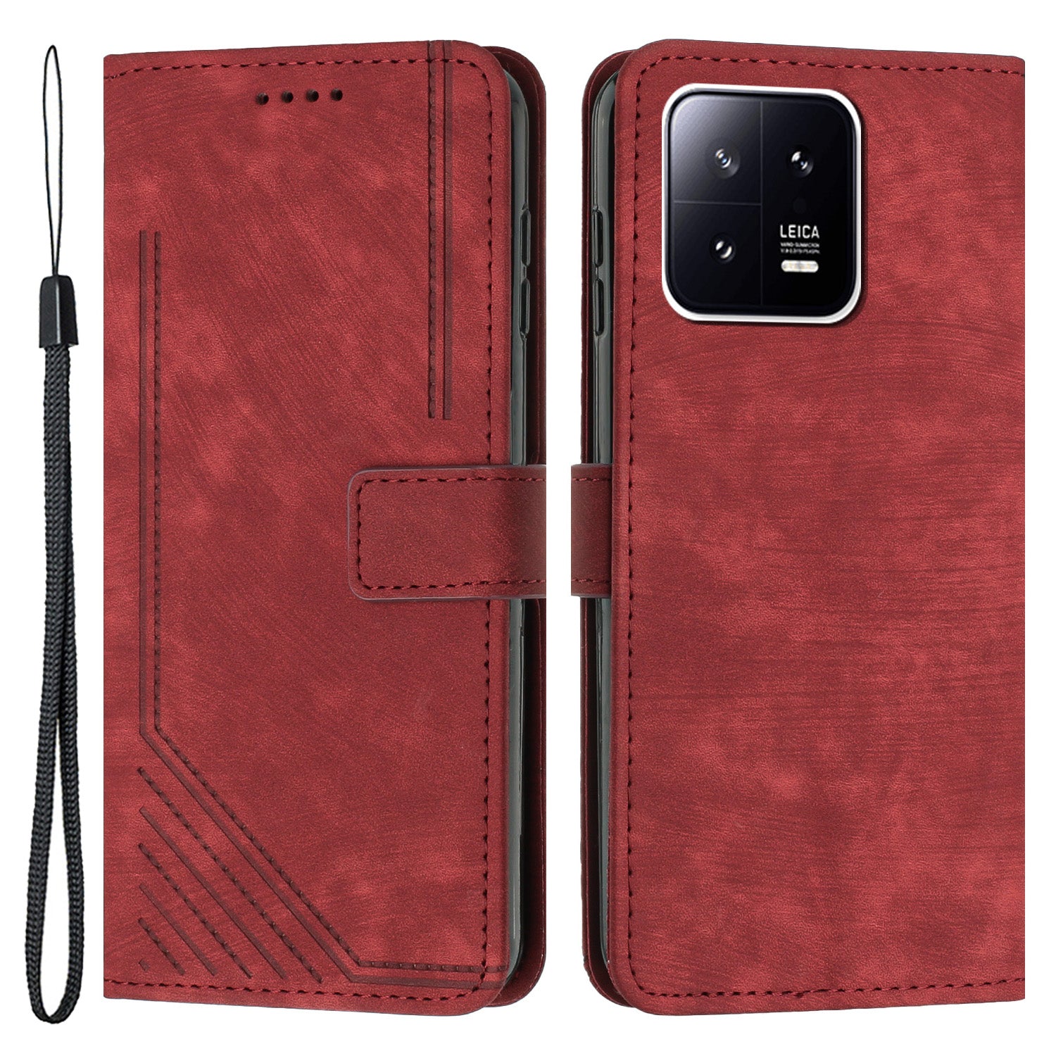 For Xiaomi 13 Pro 5G Lines Imprinted Phone Case Skin-touch Leather Wallet Stand Shockproof Cover