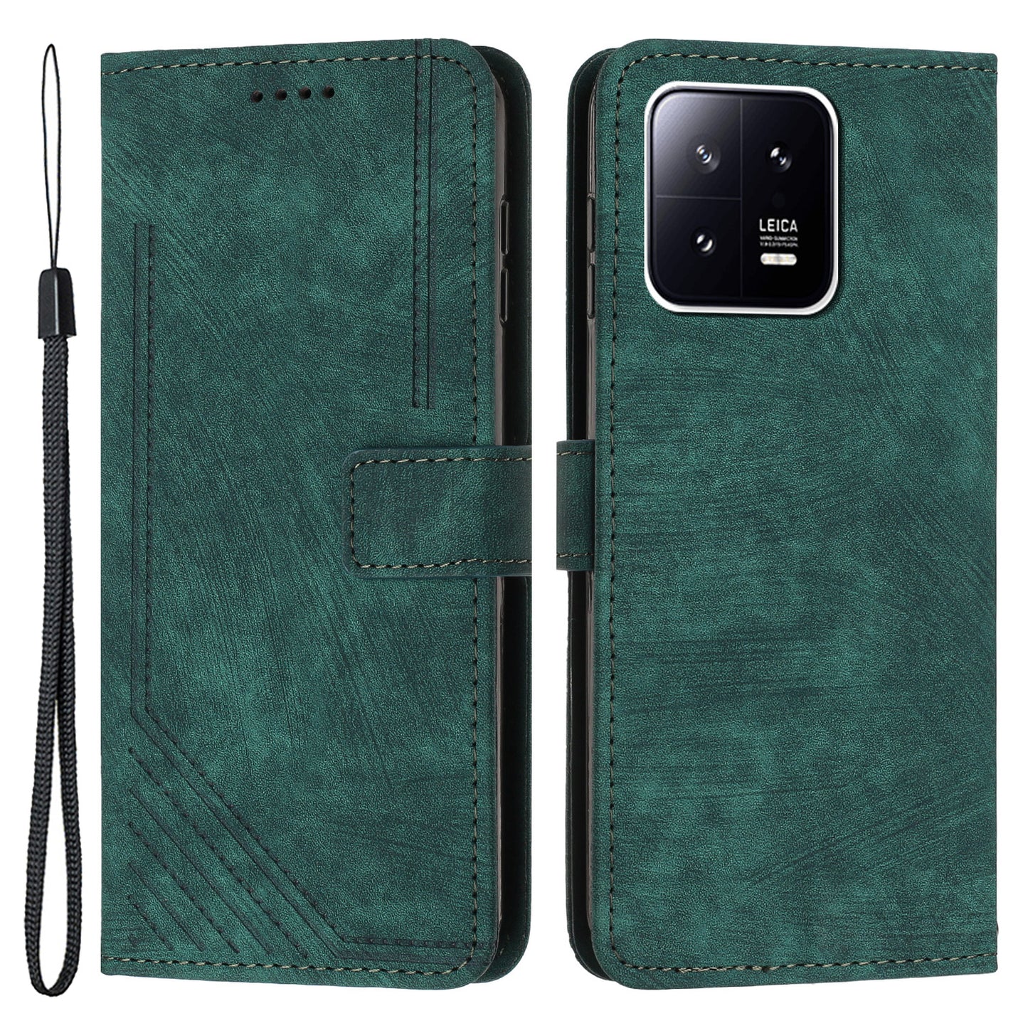 For Xiaomi 13 Pro 5G Lines Imprinted Phone Case Skin-touch Leather Wallet Stand Shockproof Cover