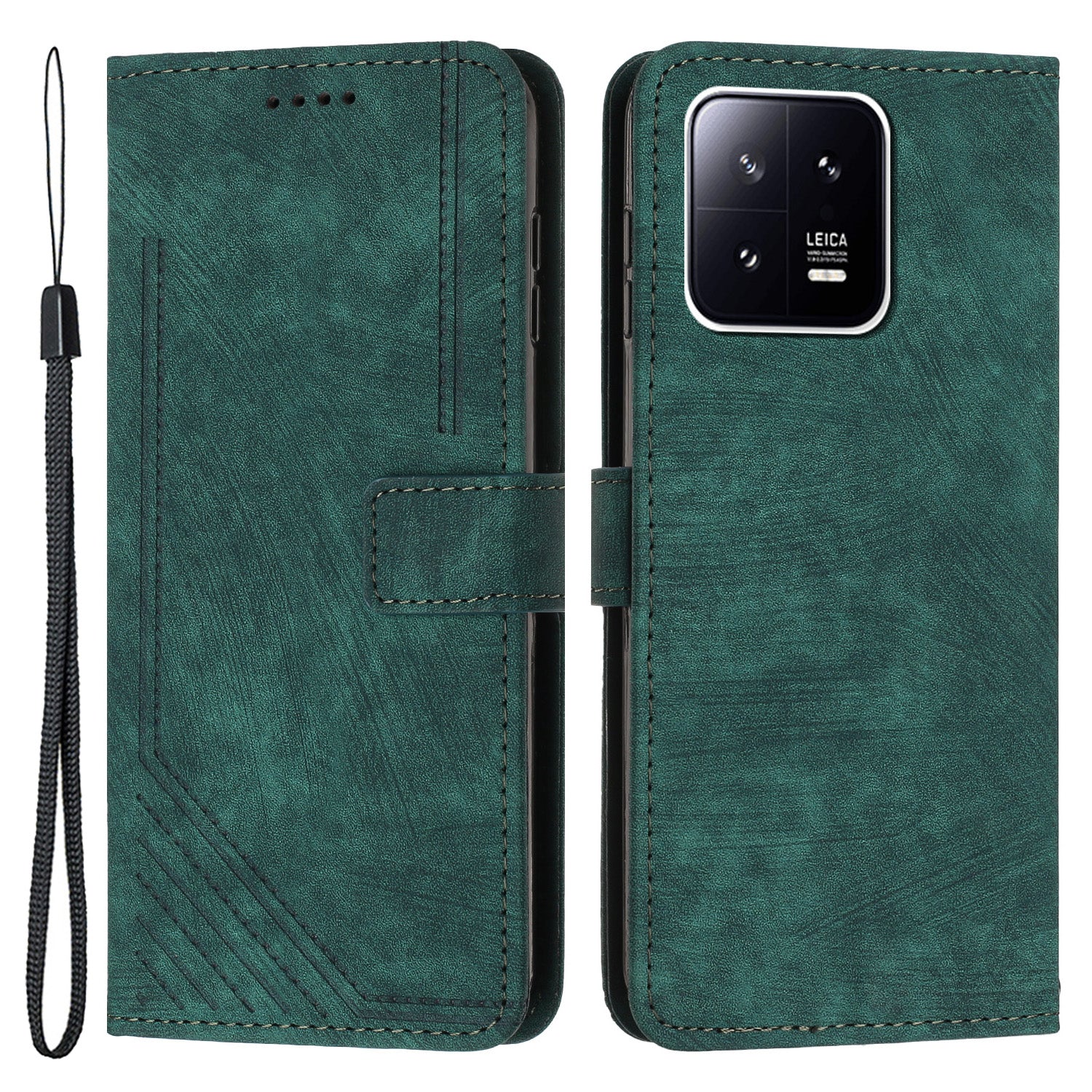 For Xiaomi 13 Pro 5G Lines Imprinted Phone Case Skin-touch Leather Wallet Stand Shockproof Cover