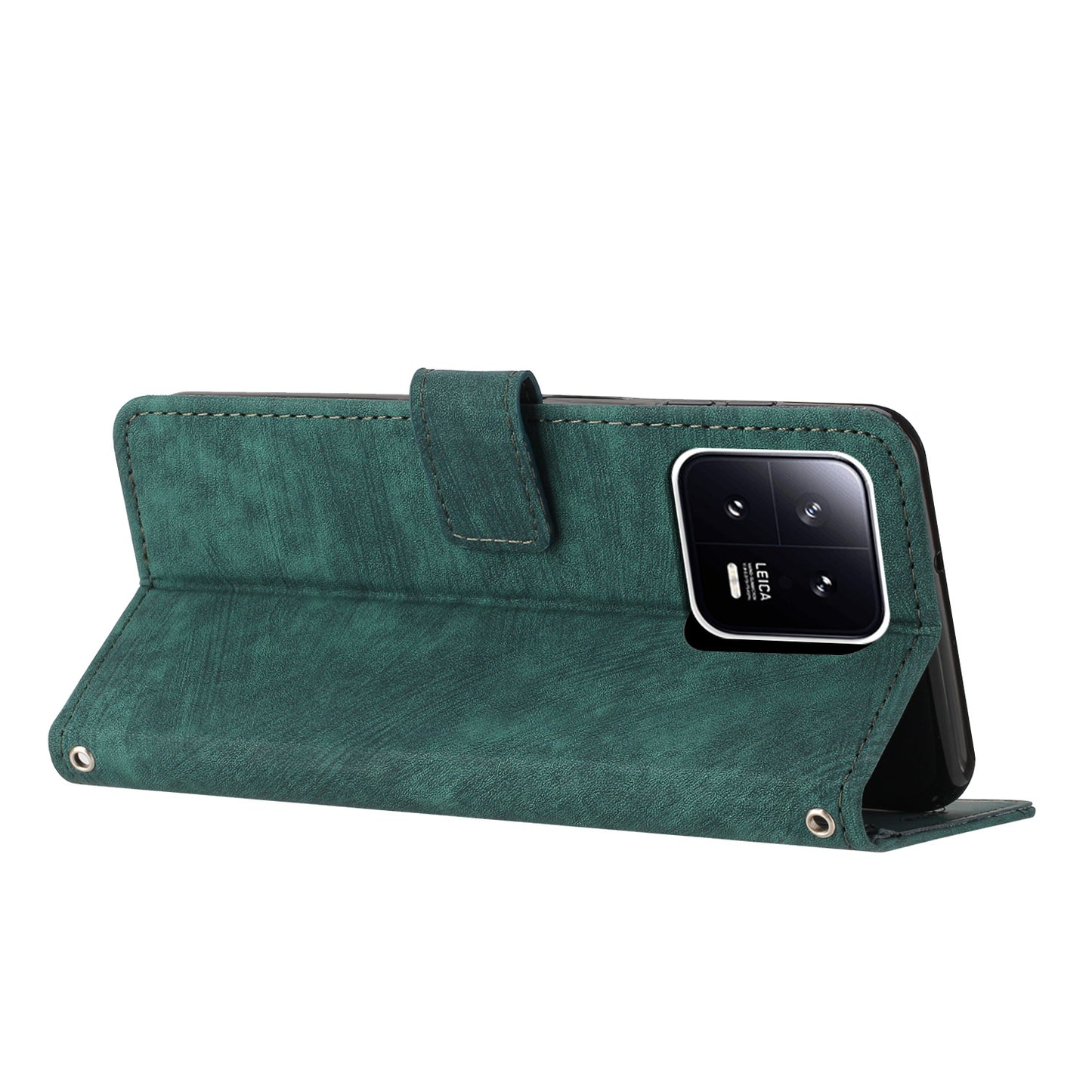 For Xiaomi 13 Pro 5G Lines Imprinted Phone Case Skin-touch Leather Wallet Stand Shockproof Cover