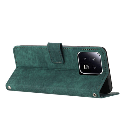 For Xiaomi 13 Pro 5G Lines Imprinted Phone Case Skin-touch Leather Wallet Stand Shockproof Cover