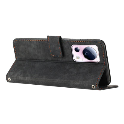 For Xiaomi 13 Lite / Civi 2 5G Skin-touch Leather Wallet Cover Lines Imprinted Flip Stand Phone Case