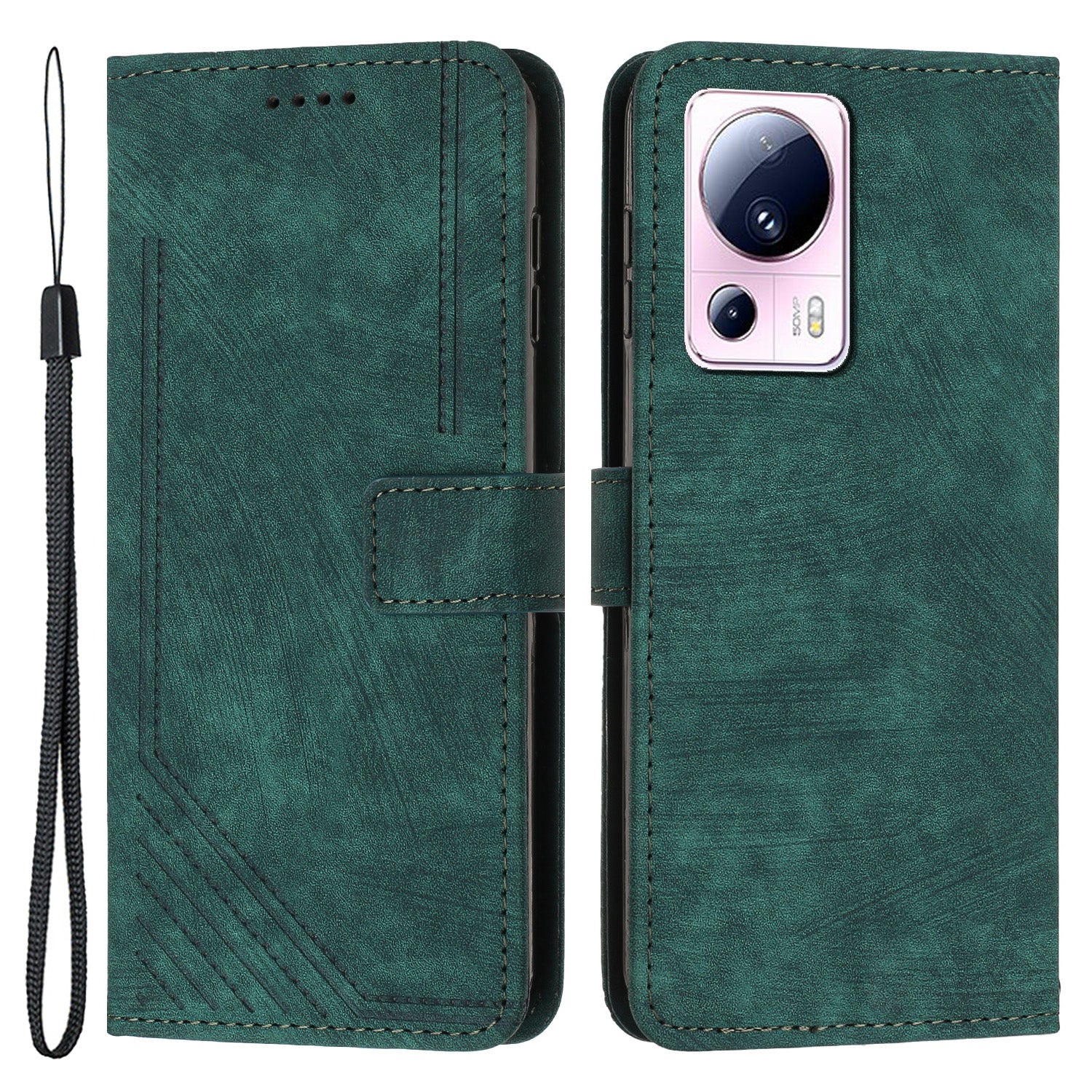 For Xiaomi 13 Lite / Civi 2 5G Skin-touch Leather Wallet Cover Lines Imprinted Flip Stand Phone Case