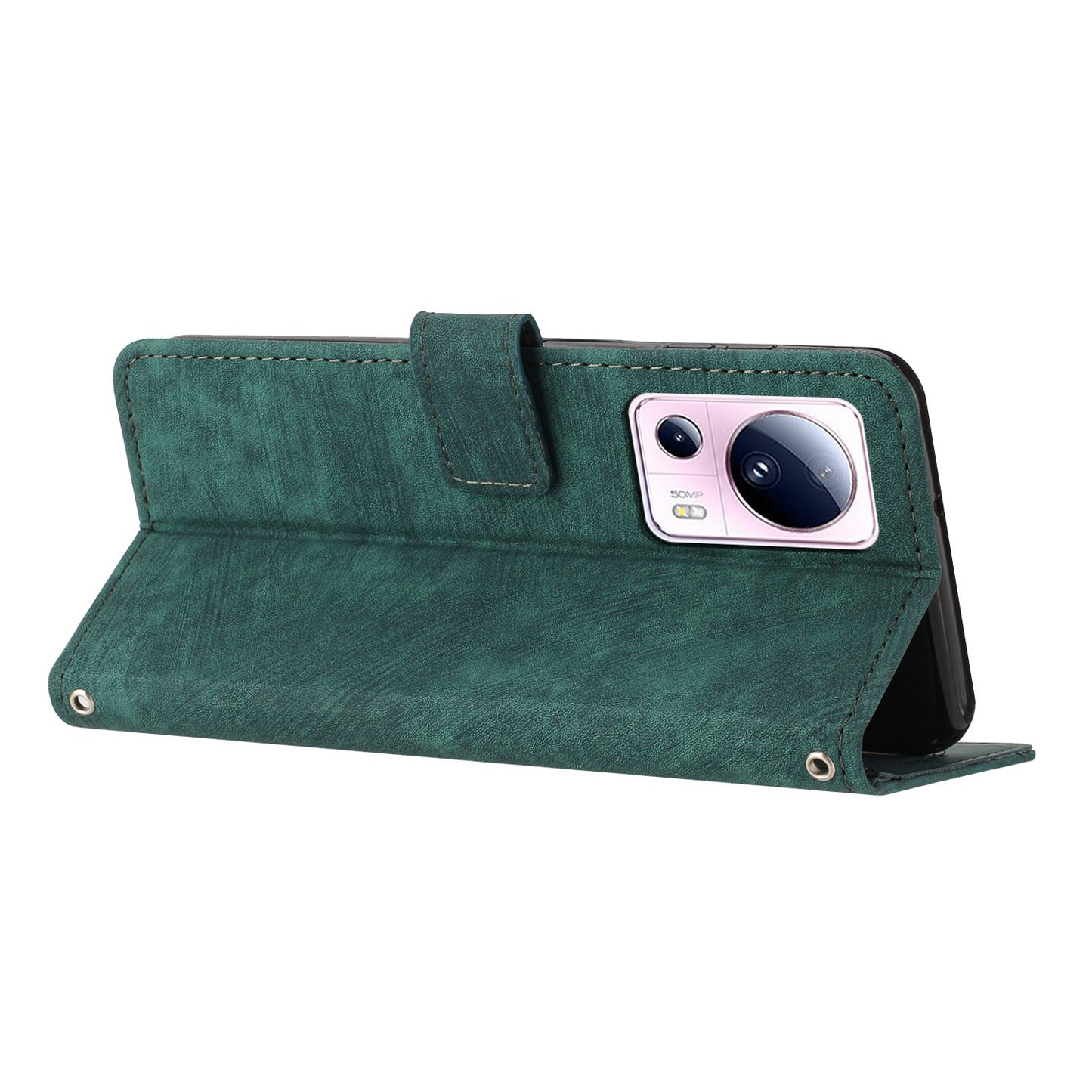 For Xiaomi 13 Lite / Civi 2 5G Skin-touch Leather Wallet Cover Lines Imprinted Flip Stand Phone Case