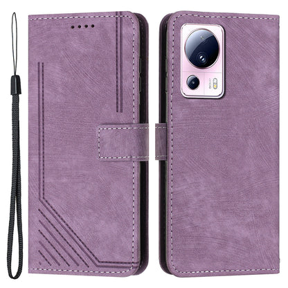 For Xiaomi 13 Lite / Civi 2 5G Skin-touch Leather Wallet Cover Lines Imprinted Flip Stand Phone Case