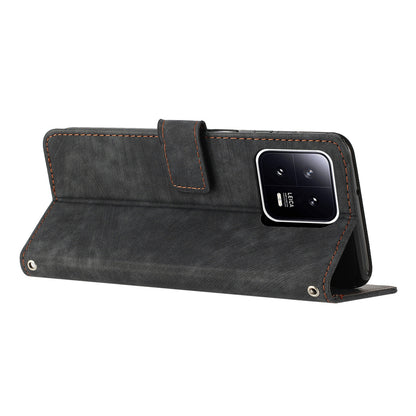 For Xiaomi 13 5G Skin-touch Leather Wallet Anti-drop Cover Lines Imprinted Folding Stand Phone Case