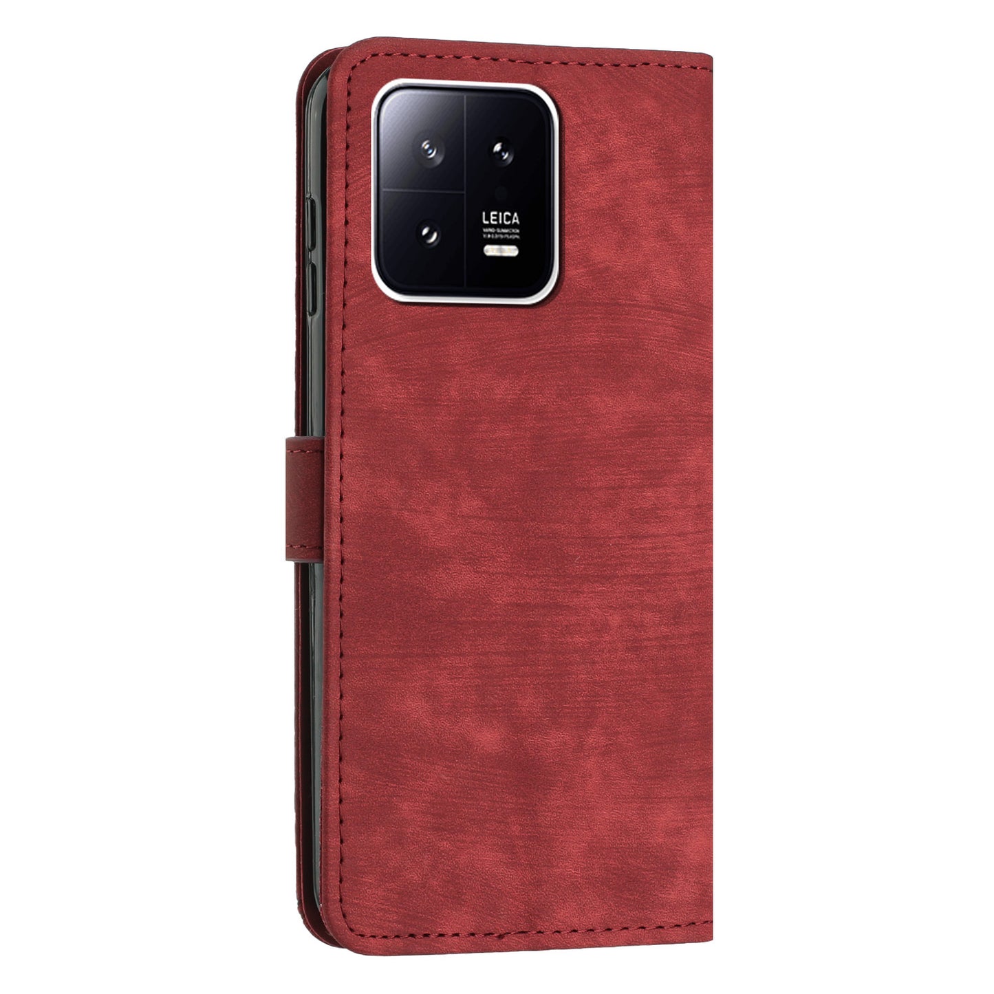 For Xiaomi 13 5G Skin-touch Leather Wallet Anti-drop Cover Lines Imprinted Folding Stand Phone Case