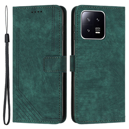 For Xiaomi 13 5G Skin-touch Leather Wallet Anti-drop Cover Lines Imprinted Folding Stand Phone Case