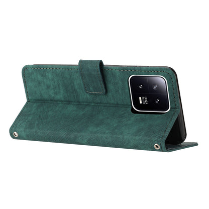 For Xiaomi 13 5G Skin-touch Leather Wallet Anti-drop Cover Lines Imprinted Folding Stand Phone Case