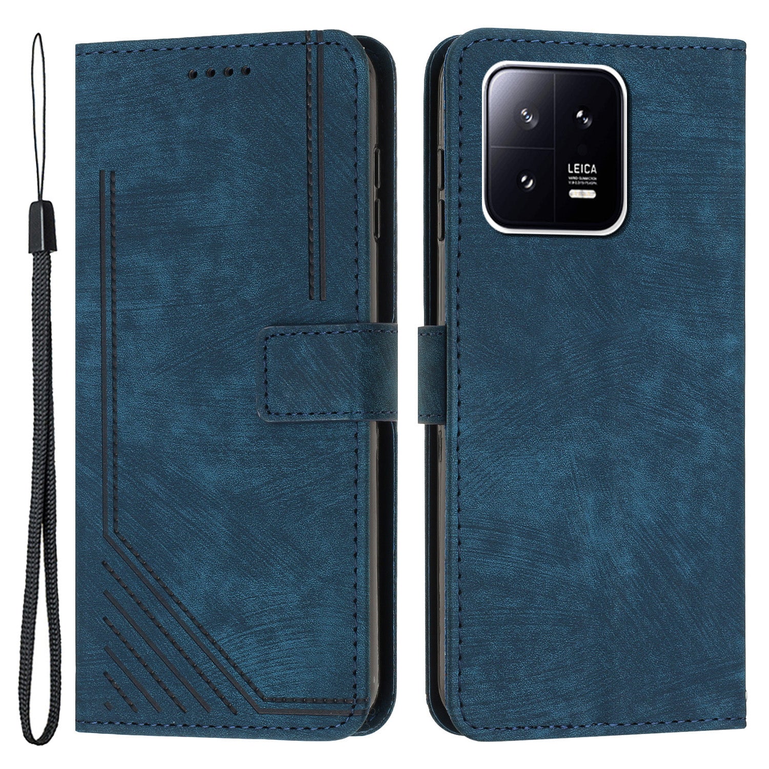 For Xiaomi 13 5G Skin-touch Leather Wallet Anti-drop Cover Lines Imprinted Folding Stand Phone Case