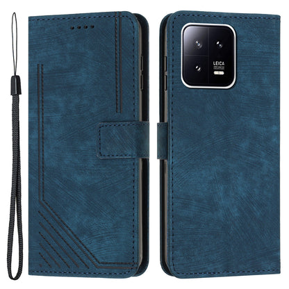 For Xiaomi 13 5G Skin-touch Leather Wallet Anti-drop Cover Lines Imprinted Folding Stand Phone Case