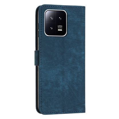 For Xiaomi 13 5G Skin-touch Leather Wallet Anti-drop Cover Lines Imprinted Folding Stand Phone Case