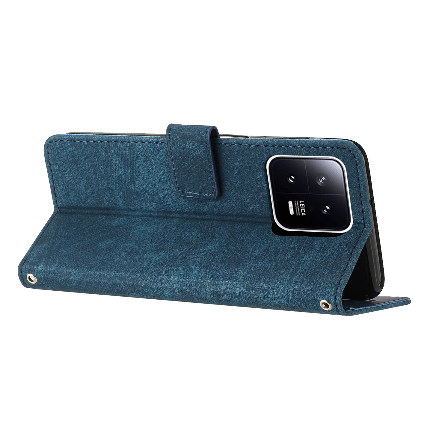 For Xiaomi 13 5G Skin-touch Leather Wallet Anti-drop Cover Lines Imprinted Folding Stand Phone Case