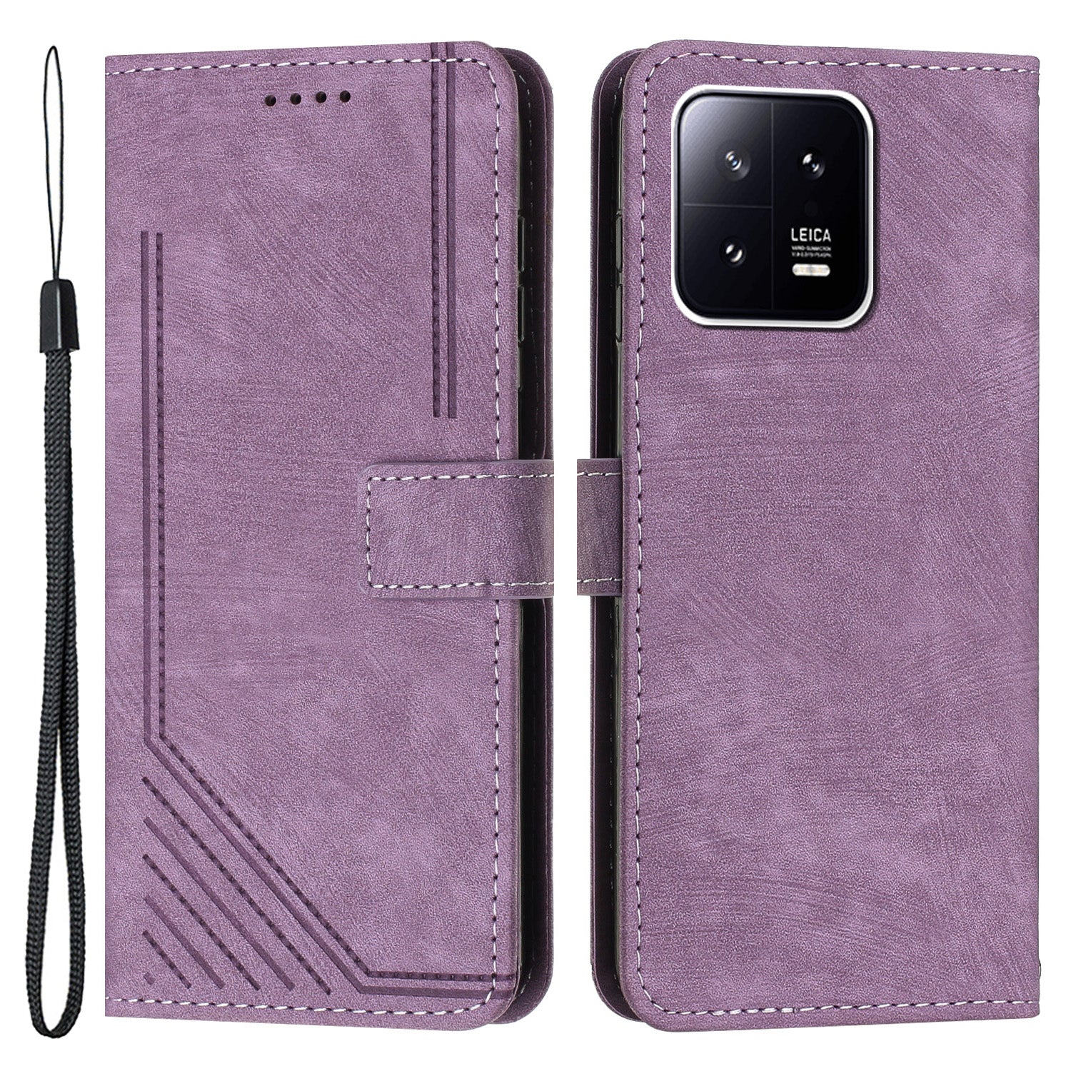 For Xiaomi 13 5G Skin-touch Leather Wallet Anti-drop Cover Lines Imprinted Folding Stand Phone Case