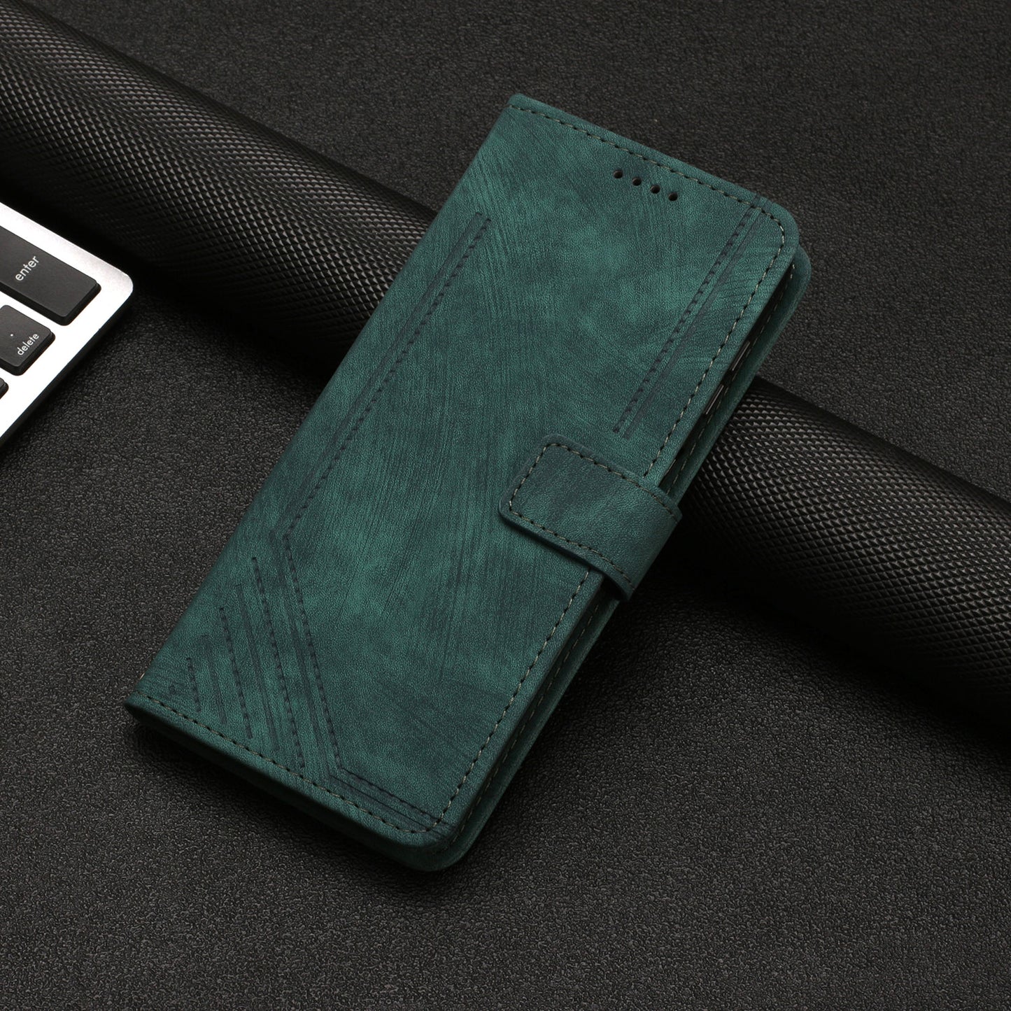 Leather Phone Case for Xiaomi Redmi Note 12 5G (China) / (India) / (Global) / Poco X5 5G , Stand Lines Imprinted Wallet Flip Cover