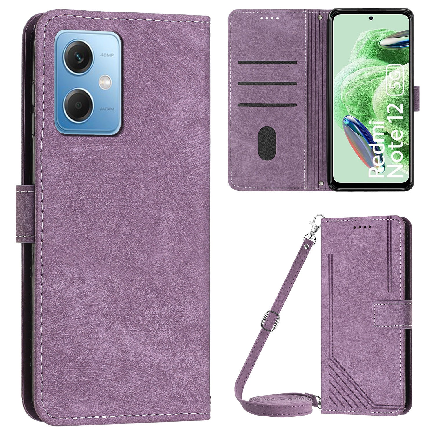 Leather Phone Case for Xiaomi Redmi Note 12 5G (China) / (India) / (Global) / Poco X5 5G , Stand Lines Imprinted Wallet Flip Cover