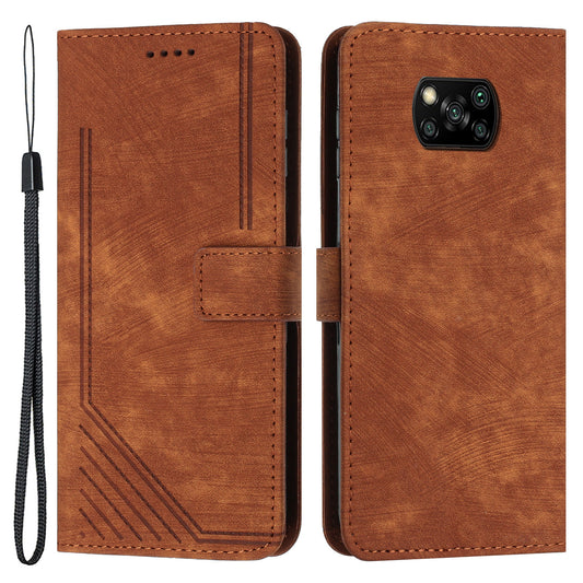 For Xiaomi Poco X3 NFC / X3 / X3 Pro Skin-touch Lines Imprinted Phone Case Flip Stand Leather Wallet Cover