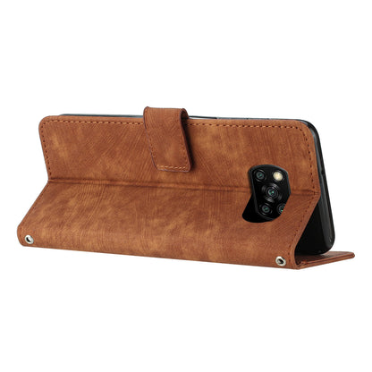 For Xiaomi Poco X3 NFC / X3 / X3 Pro Skin-touch Lines Imprinted Phone Case Flip Stand Leather Wallet Cover