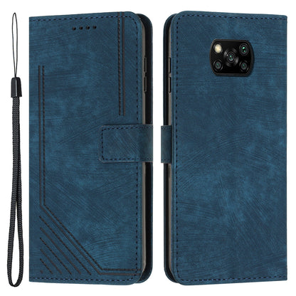 For Xiaomi Poco X3 NFC / X3 / X3 Pro Skin-touch Lines Imprinted Phone Case Flip Stand Leather Wallet Cover