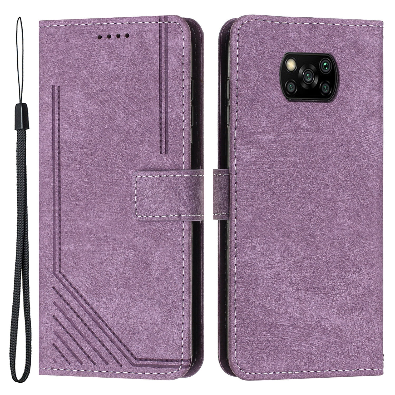 For Xiaomi Poco X3 NFC / X3 / X3 Pro Skin-touch Lines Imprinted Phone Case Flip Stand Leather Wallet Cover