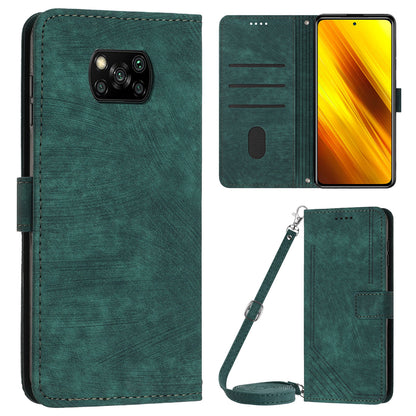 Wallet Phone Case for Xiaomi Poco X3 / X3 NFC / X3 Pro , PU Leather Lines Imprinted Flip Stand Phone Cover