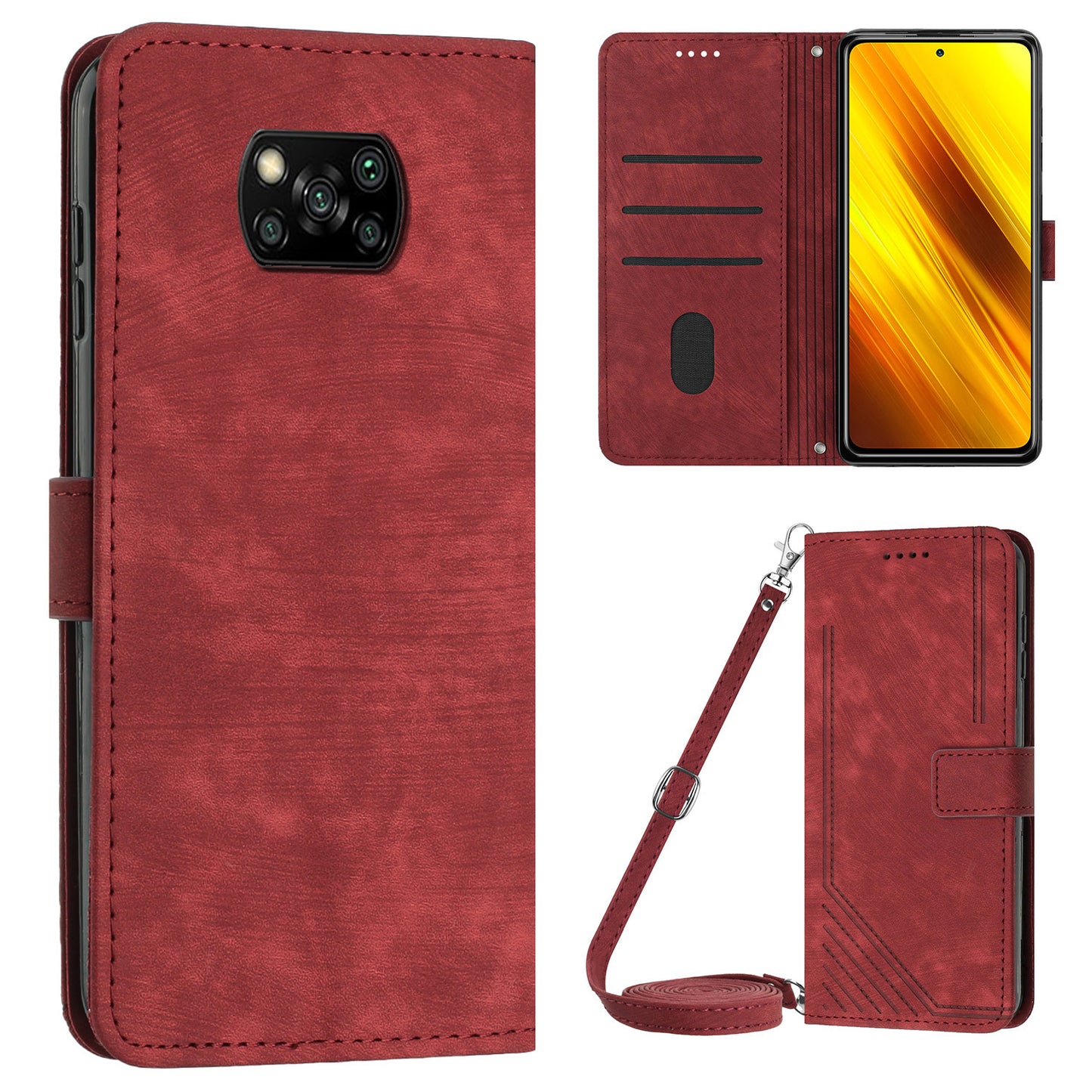 Wallet Phone Case for Xiaomi Poco X3 / X3 NFC / X3 Pro , PU Leather Lines Imprinted Flip Stand Phone Cover