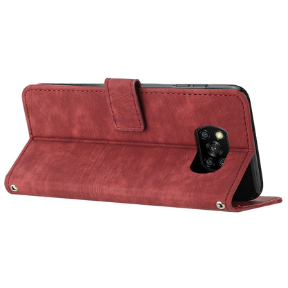 Wallet Phone Case for Xiaomi Poco X3 / X3 NFC / X3 Pro , PU Leather Lines Imprinted Flip Stand Phone Cover